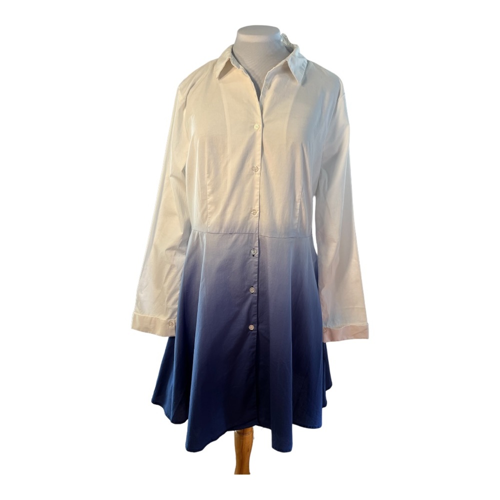 🆕 NWOT Venus shirt tunic variegated white blue cotton long sleeves button sz 8